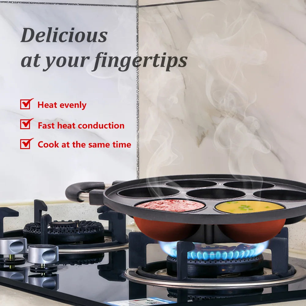 7 Hole Cast Iron  Non-Stick Egg Cooker