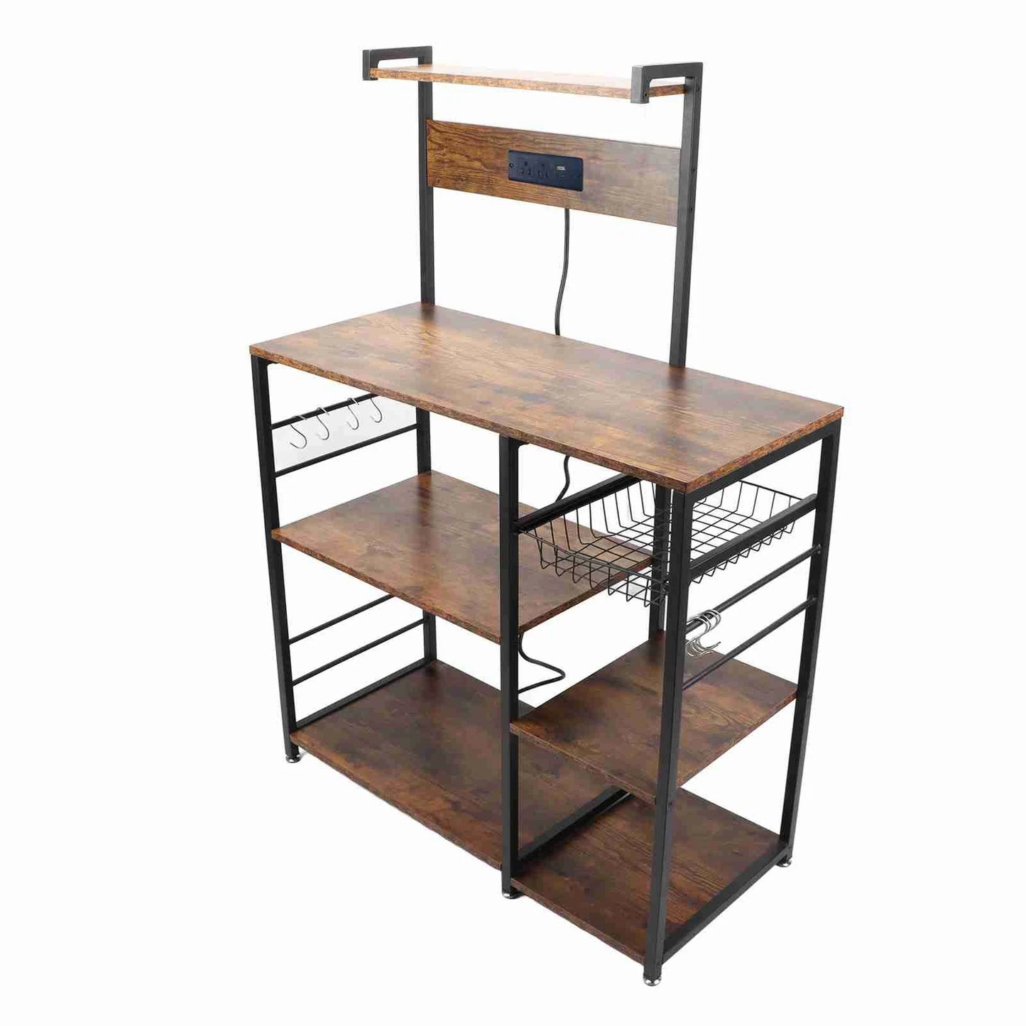 Kitchen Utility Storage Shelf with Power Supply for Microwave Oven, Coffee Bar