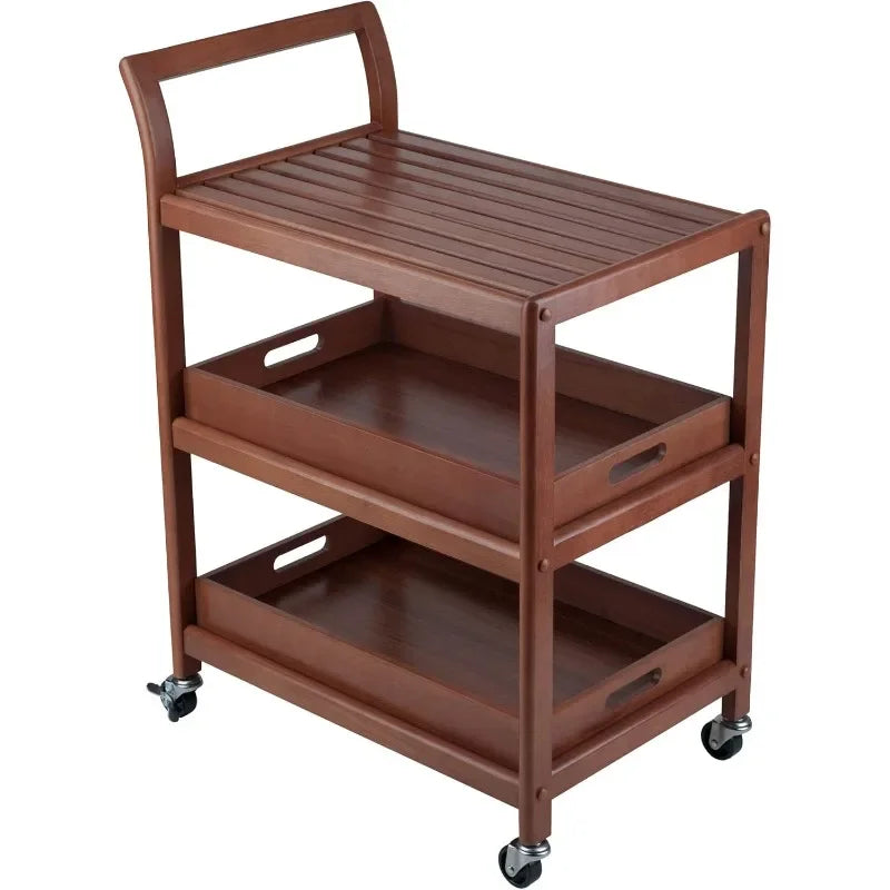 Storage Cart w/ 2 removable serving trays,Walnut
