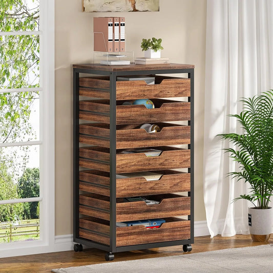 Wooden portable 7-Drawer Storage/File Cabinet with Wheels