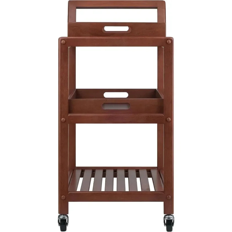 Storage Cart w/ 2 removable serving trays,Walnut