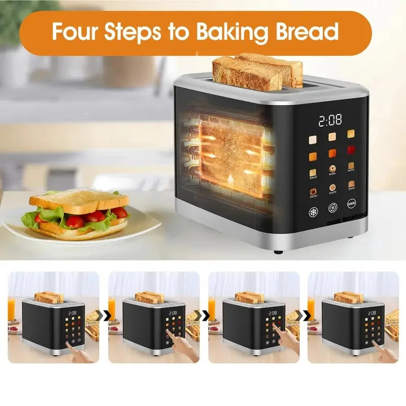 Smart Digital Bread Toaster with Touch Screen LCD Display - Wide Slot
