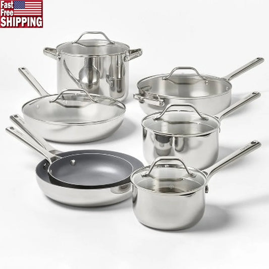 12pc Stainless Steel Nonstick Cookware Set, Oven Safe