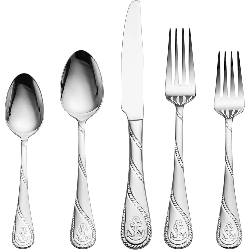 Nautical Themed 20 Piece Stainless Steel Flatware Set Service 4