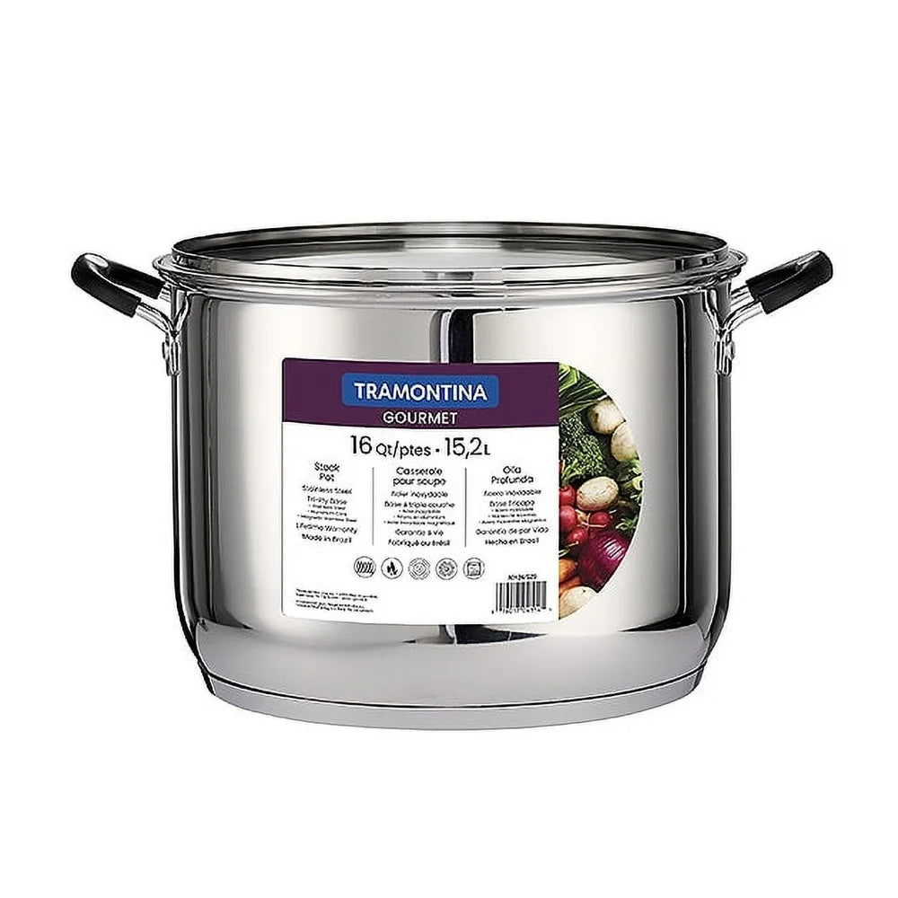 16 Quart Stainless Steel Stock Pot w/Clear Lid