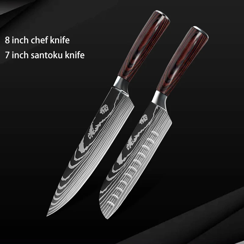 10pc High Carbon Stainless Steel Damascus Knife Set