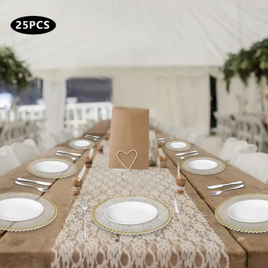 12.6 Inch Plastic Dinner Plates with Gold Beaded Rim, 25 pc. set