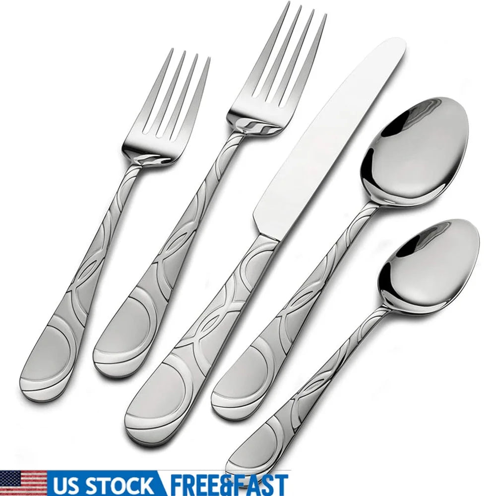 Sleek Modern 20 Piece Stainless Steel Flatware Set Service 4