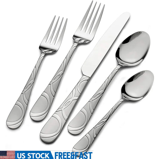 Sleek Modern 20 Piece Stainless Steel Flatware Set Service 4