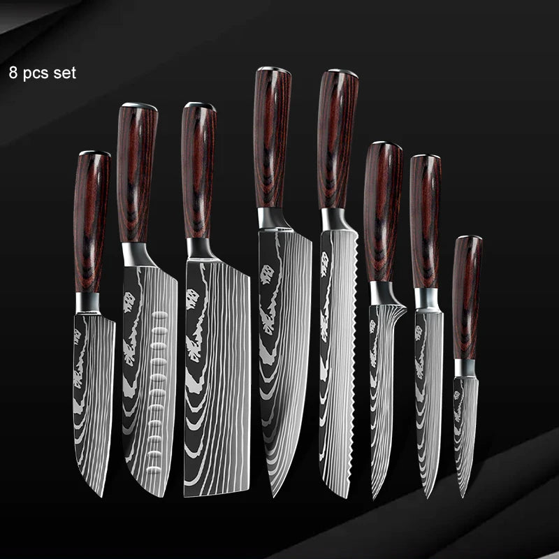 10pc High Carbon Stainless Steel Damascus Knife Set