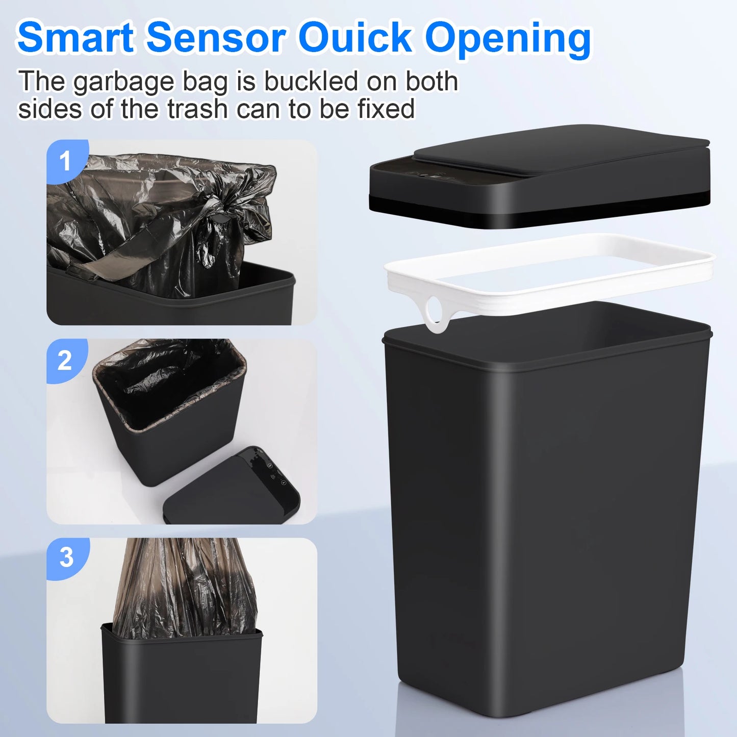 2 Pack 12L Kitchen/Bath Slim Garbage Can with Motion Sensor Lid
