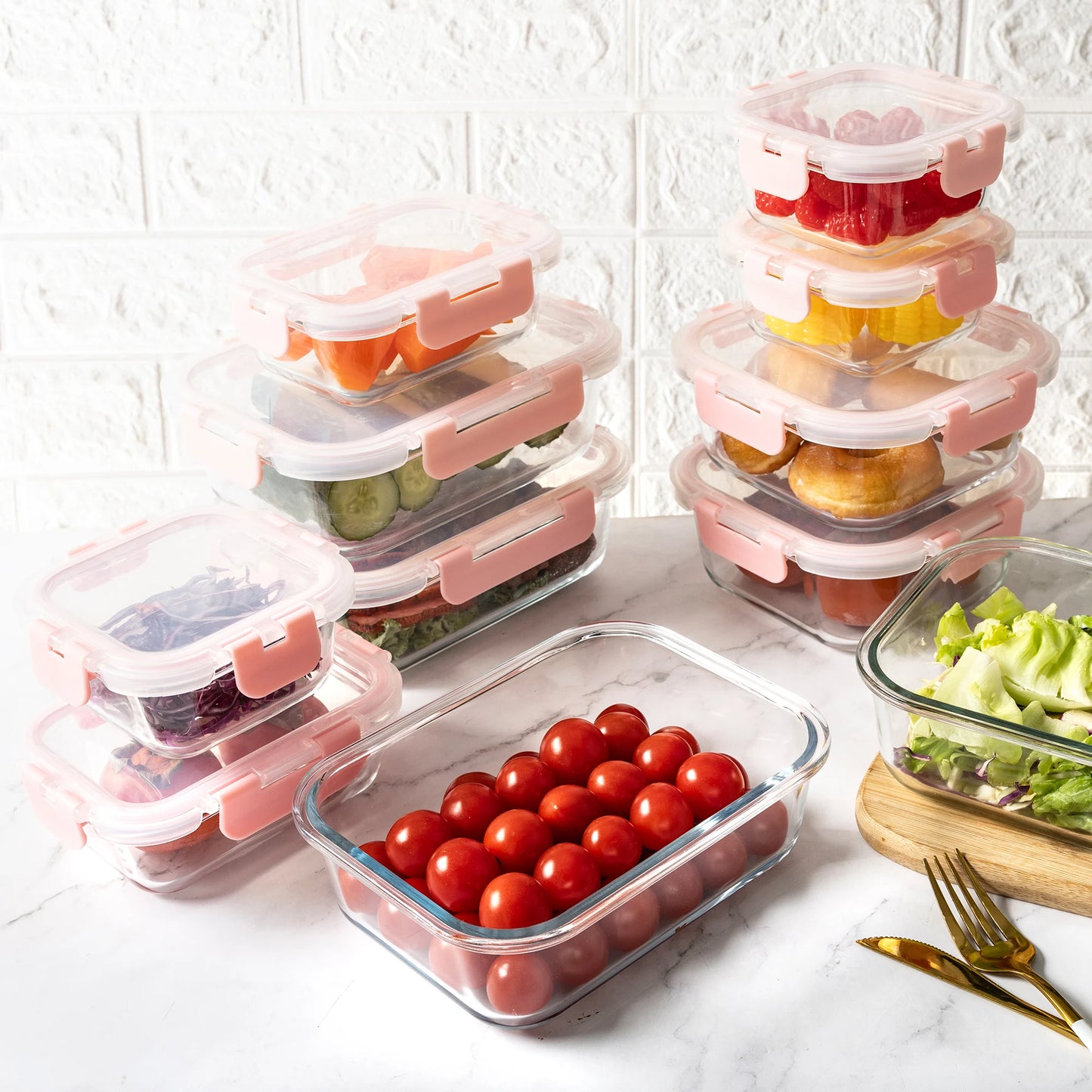 16-Pc Leakproof  Glass Food Storage Containers w/ lids,  Airtight BPA-Free, Microwave & Oven Safe