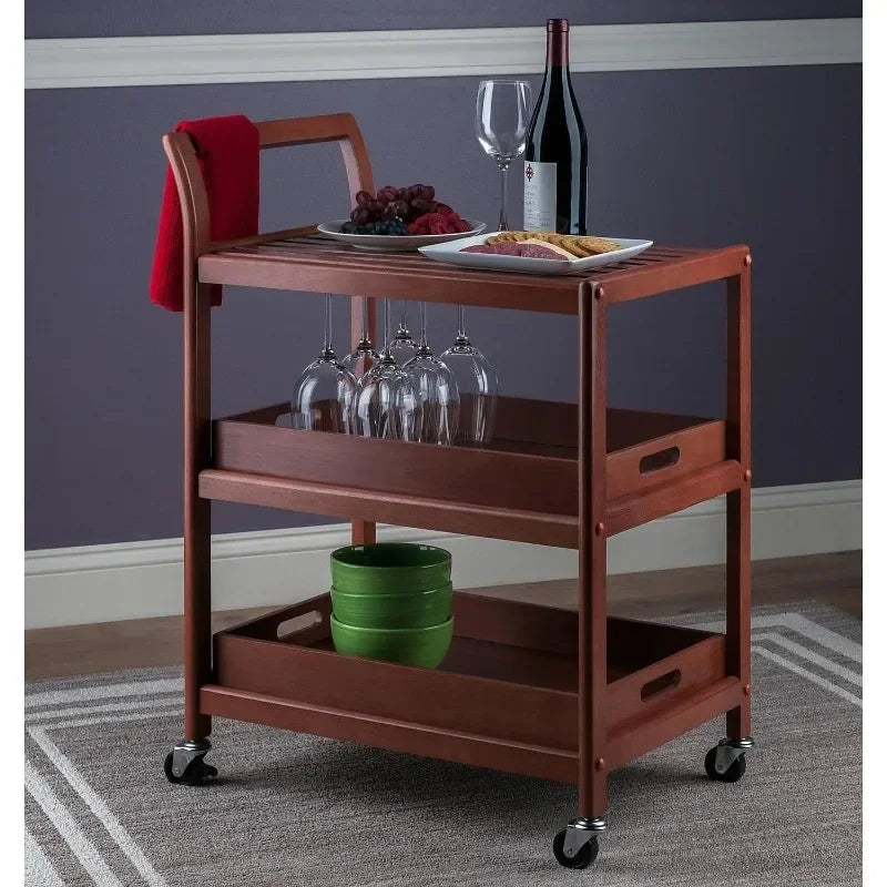 Storage Cart w/ 2 removable serving trays,Walnut