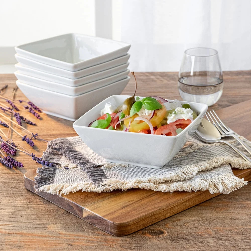 Durable Porcelain Square Bowls, Set of 6
