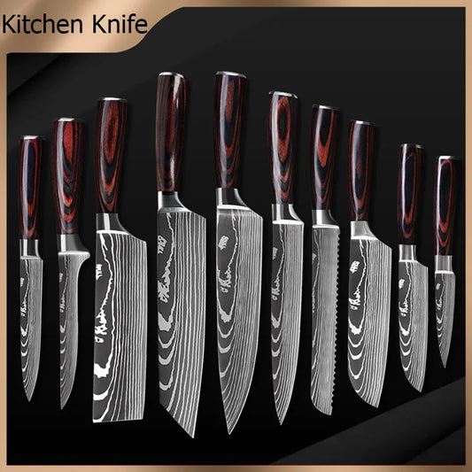 10pc High Carbon Stainless Steel Damascus Knife Set
