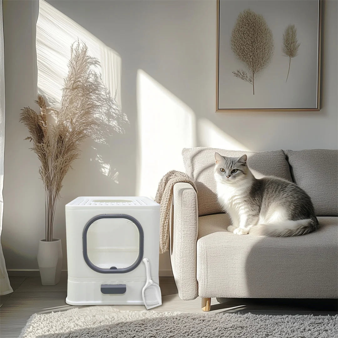 Cat Litter Box with Foldable Top Entry & Easy Clean Drawer