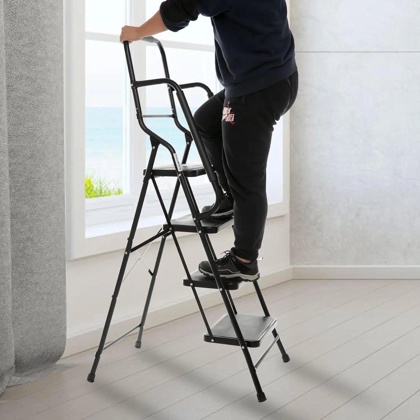 4 Step Folding Step Stool with Handrails, 500 lb Capacity