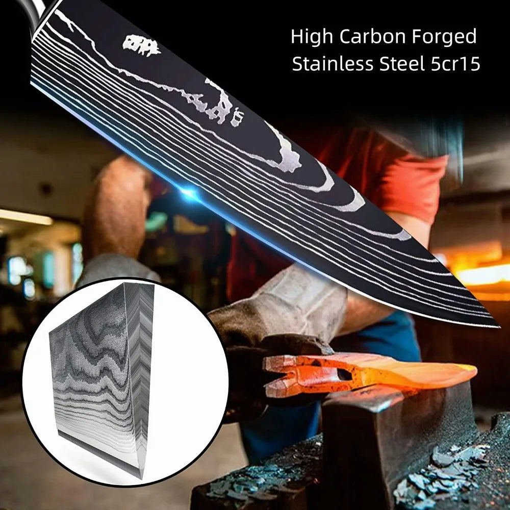10pc High Carbon Stainless Steel Damascus Knife Set