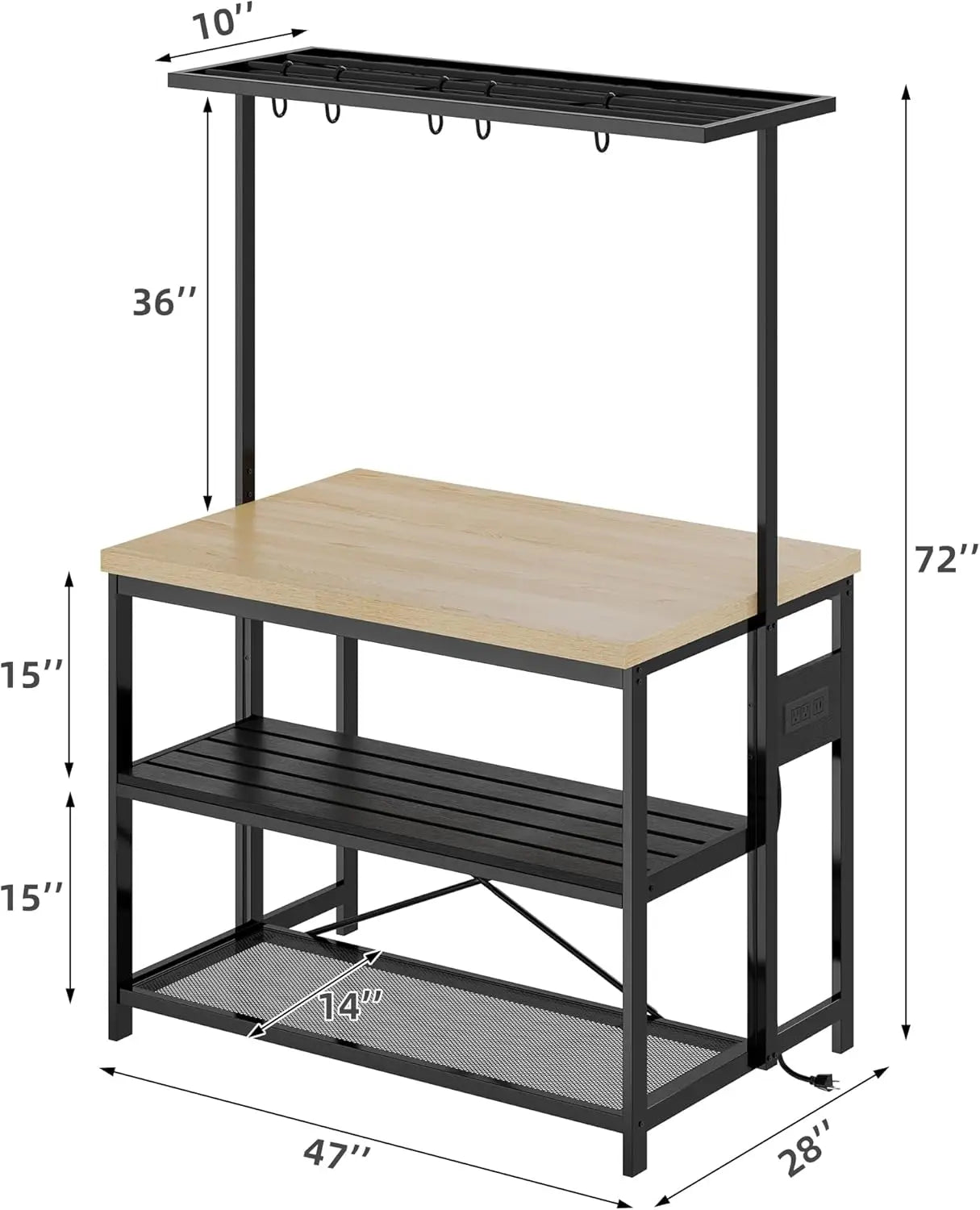 Kitchen Island Bar Table  with Storage & Power Outlet