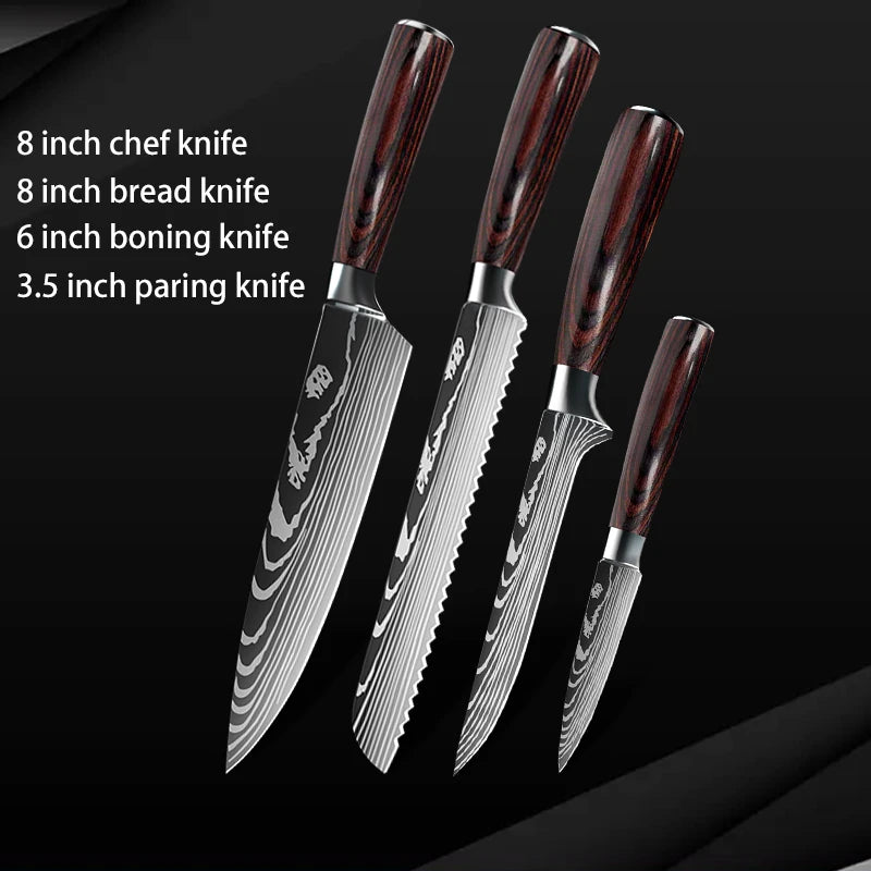 10pc High Carbon Stainless Steel Damascus Knife Set