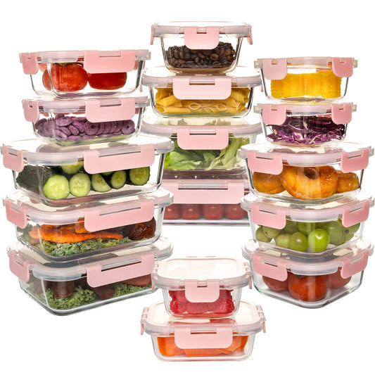 16-Pc Leakproof  Glass Food Storage Containers w/ lids,  Airtight BPA-Free, Microwave & Oven Safe