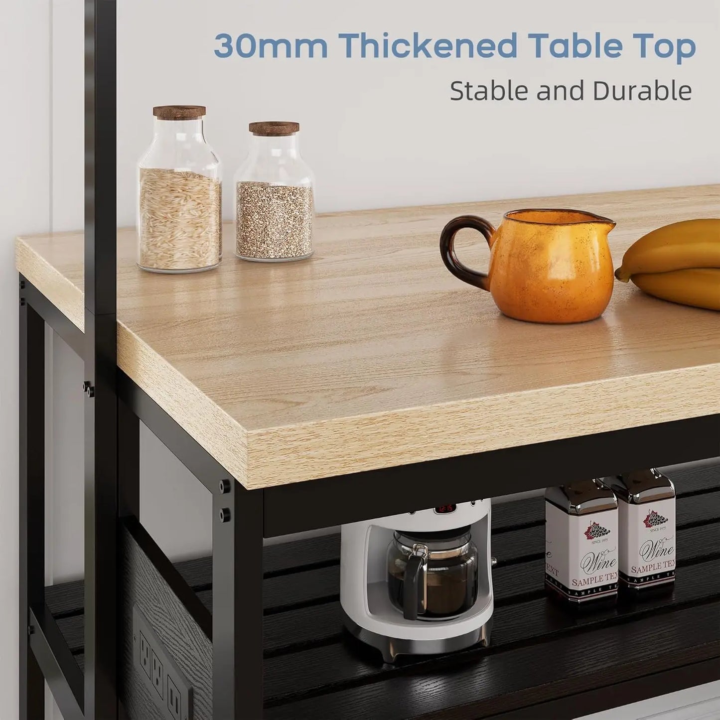 Kitchen Island Bar Table  with Storage & Power Outlet