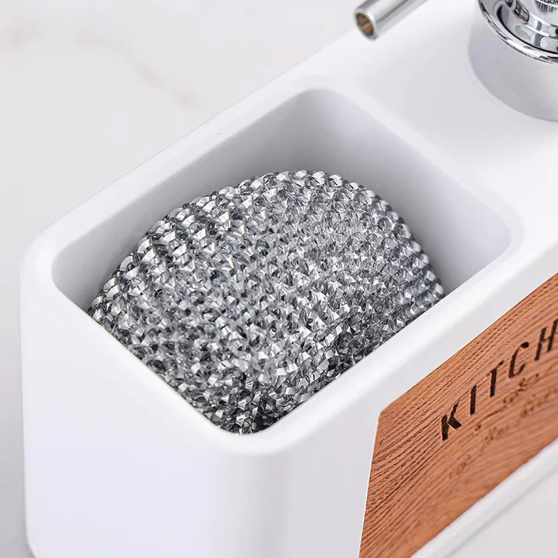 Wood grain soap dispenser/sponge storage