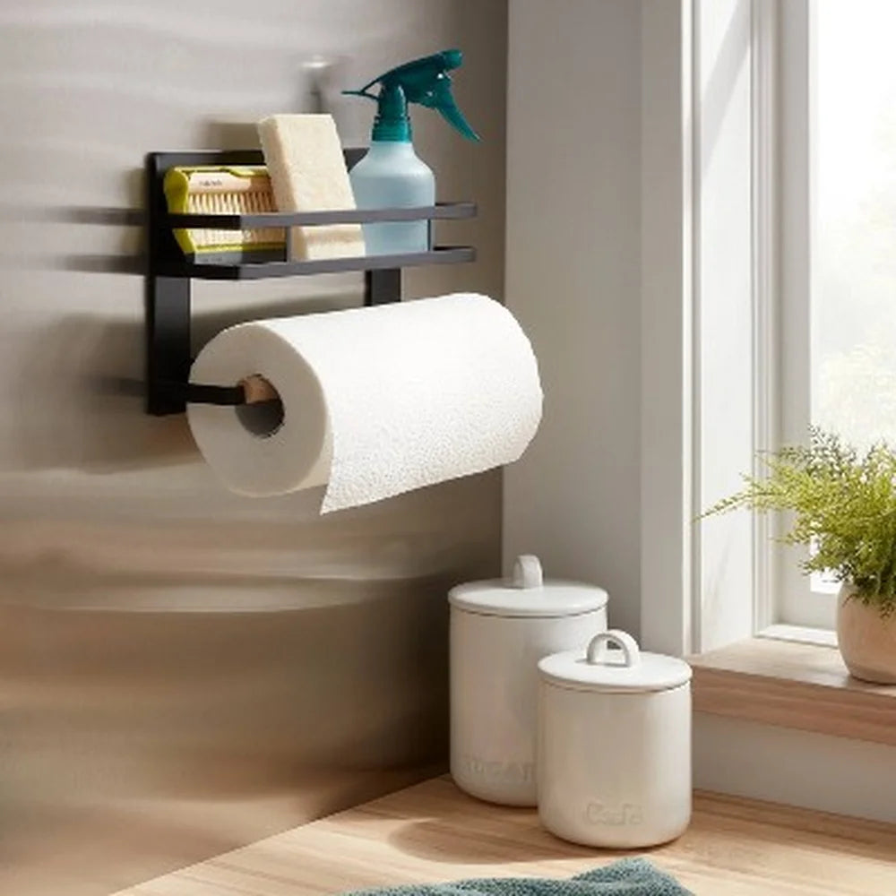 Magnetic Fridge Organizer with Mesh Shelf and Paper Towel Holder