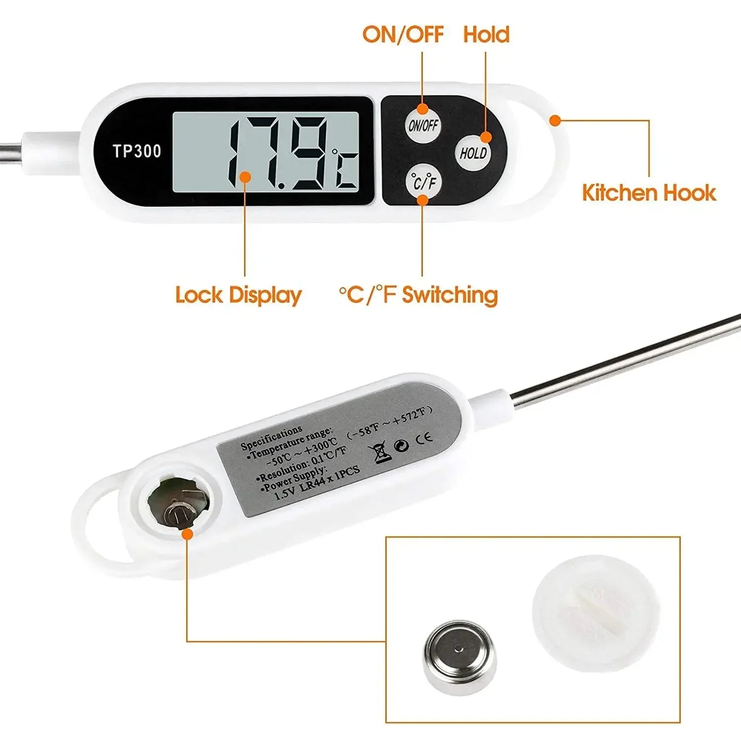 Digital Kitchen Thermometer Instant Read w/ LCD Display