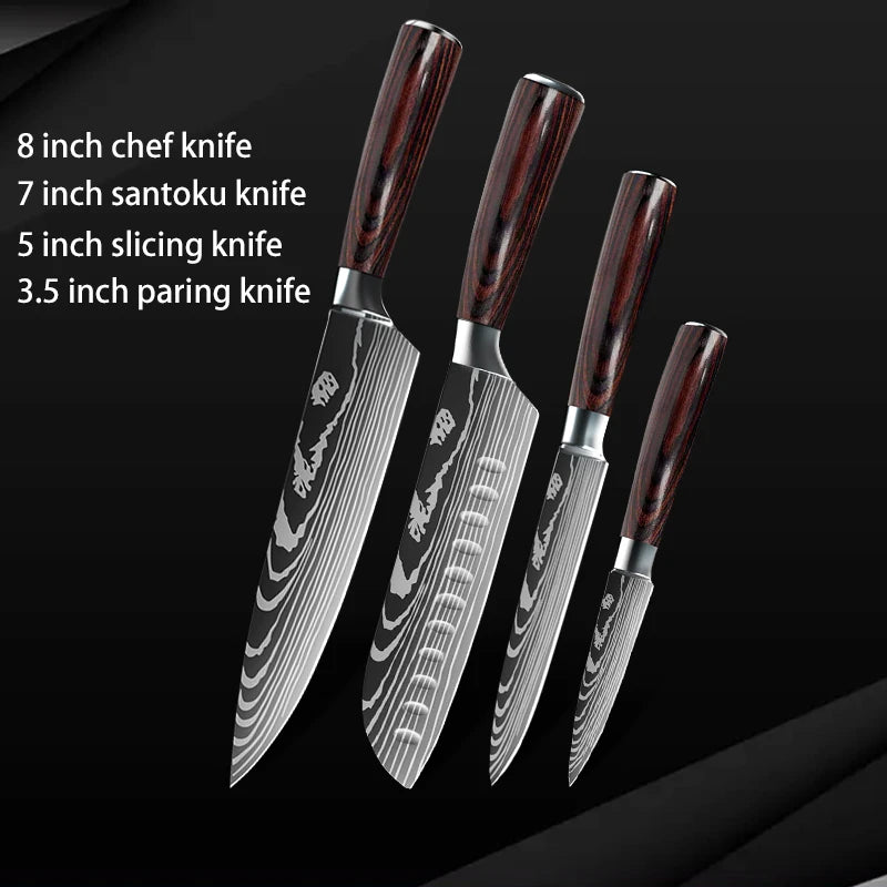 10pc High Carbon Stainless Steel Damascus Knife Set
