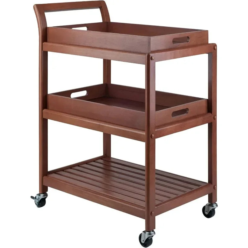 Storage Cart w/ 2 removable serving trays,Walnut