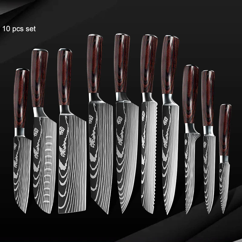 10pc High Carbon Stainless Steel Damascus Knife Set