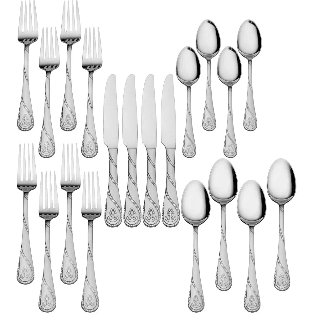 Nautical Themed 20 Piece Stainless Steel Flatware Set Service 4