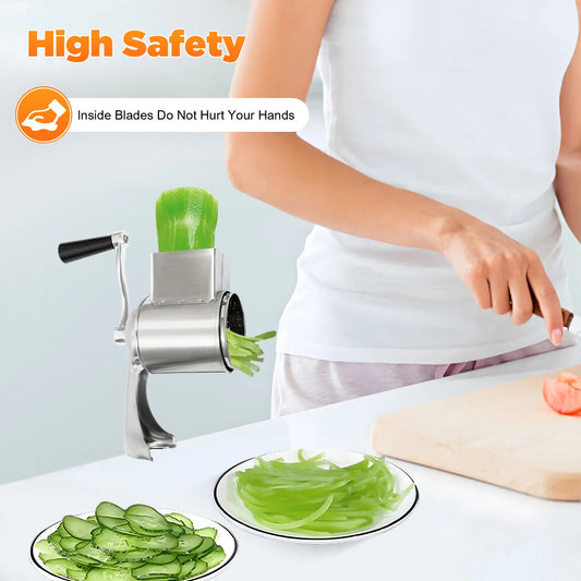 Manual Rotary  Slicer/Cutter/Grater w/ 5 Stainless Steel Drums