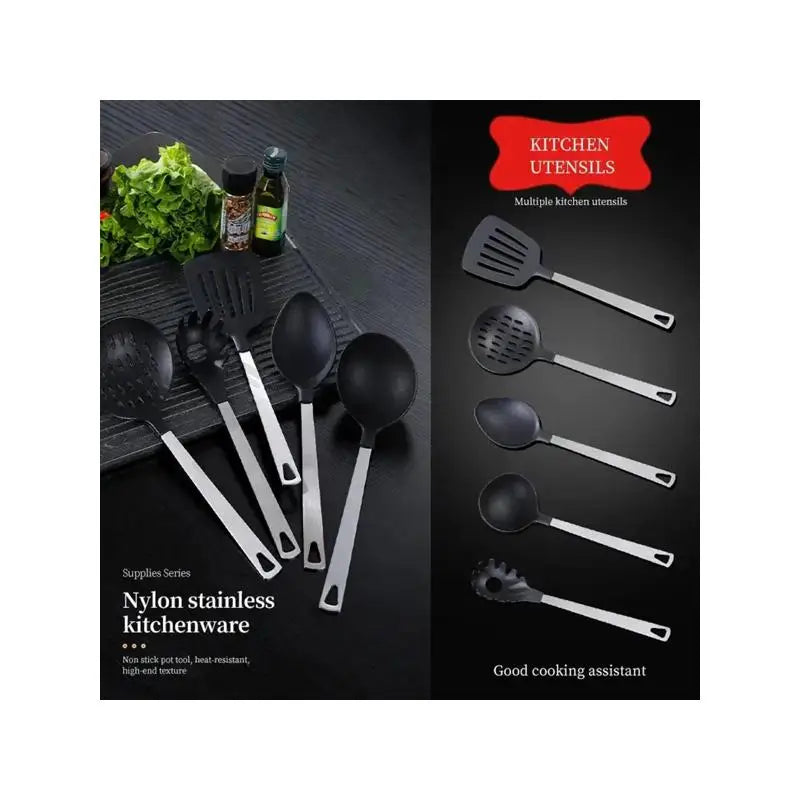 5-Pc Premium Kitchen Utensil Set - Stainless Steel Handle & Nylon