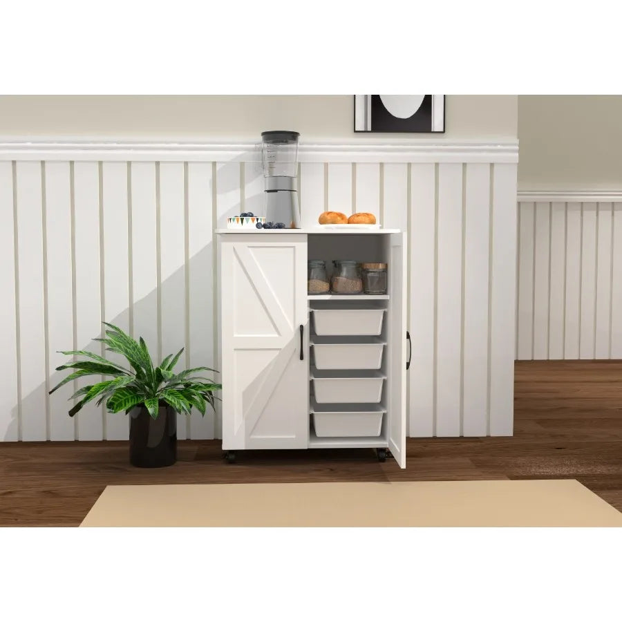 Kitchen Island on Wheels with Storage Cabinet