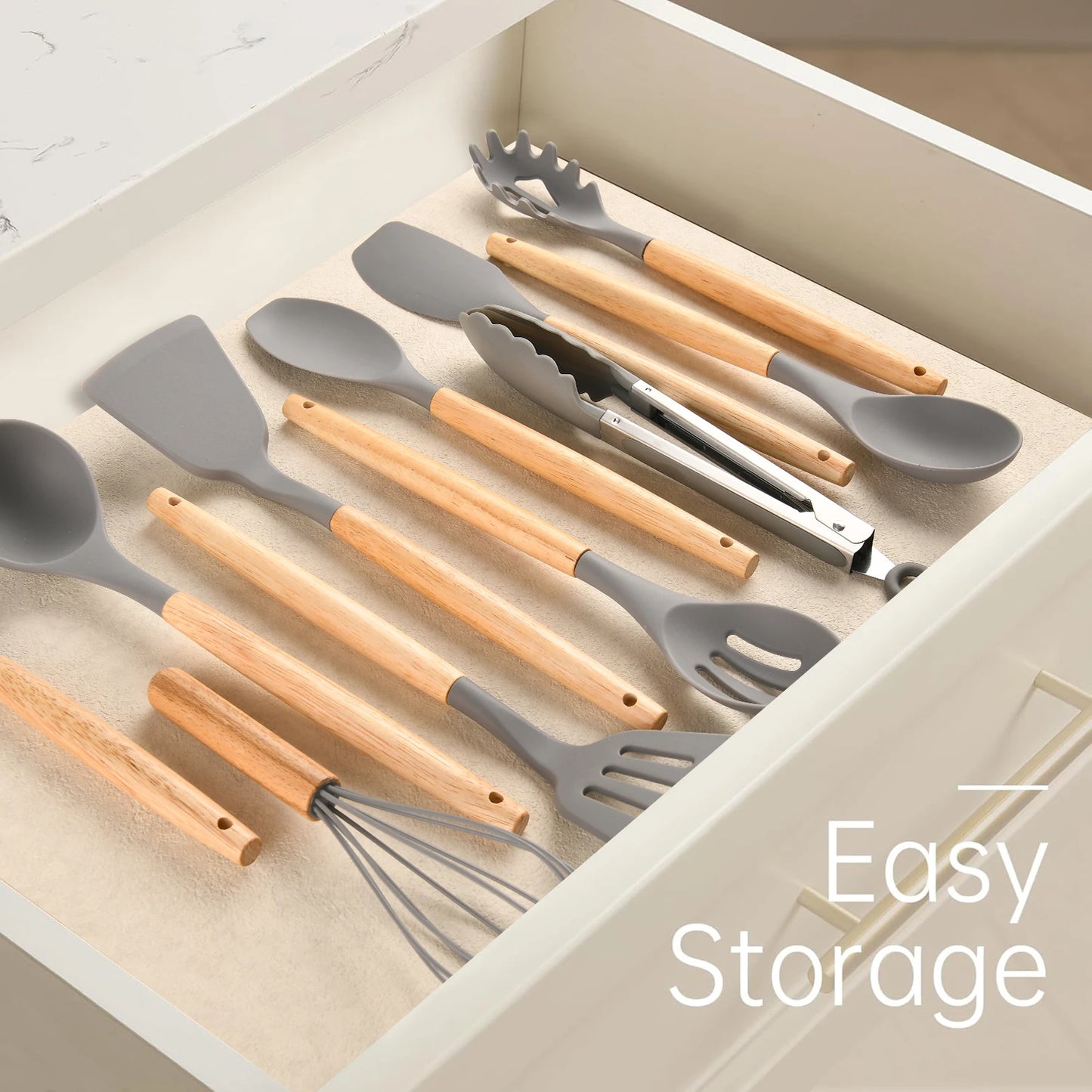 12 Pcs Non-Stick Silicon Heat Resistant Wooden Handle Utensil Set