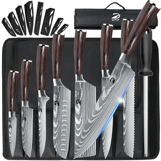 8pcs Damascus Stainless Steel  Knife Set w/Nylon Carrying Bag