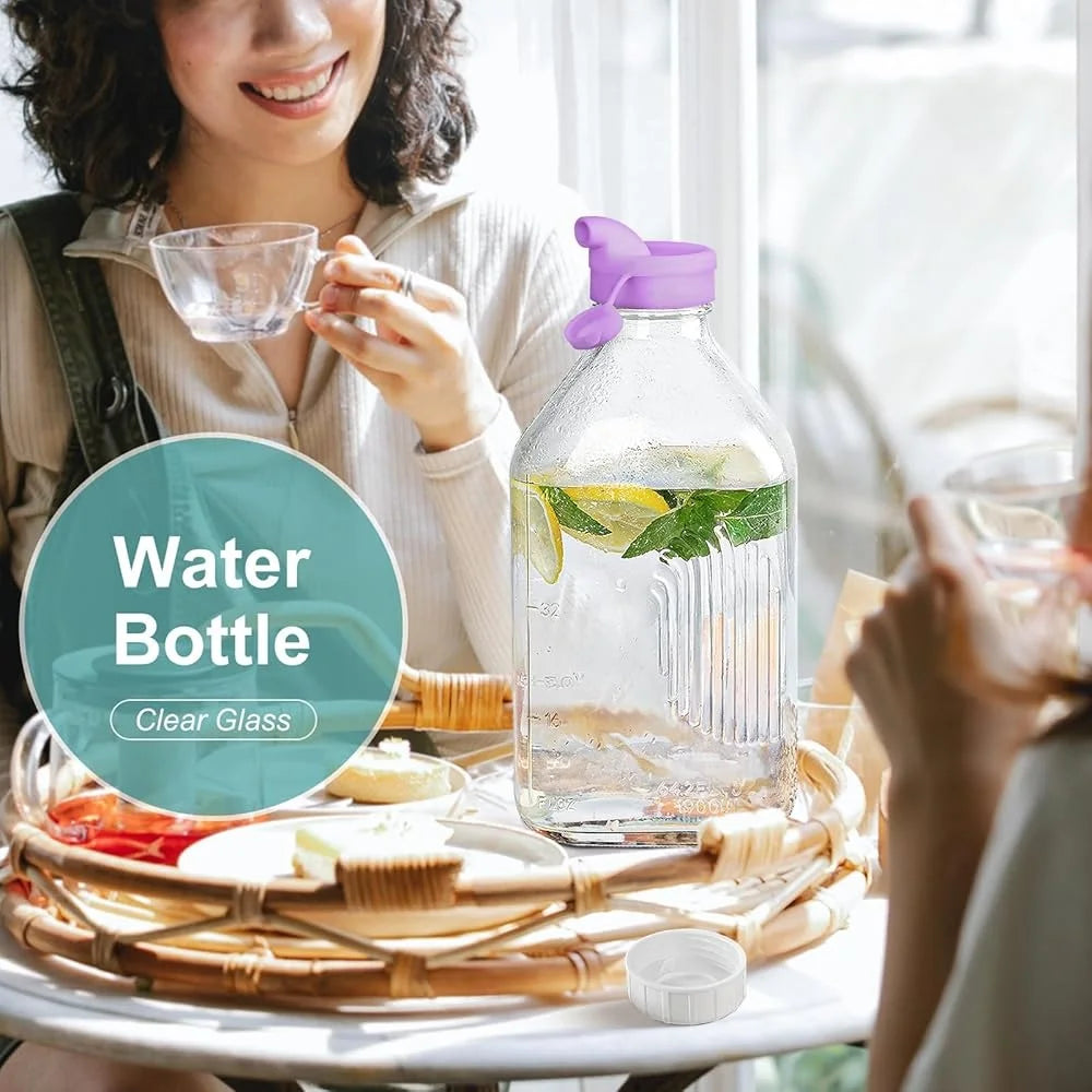 64 Oz Heavy Duty Glass Bottle with Reusable Lid