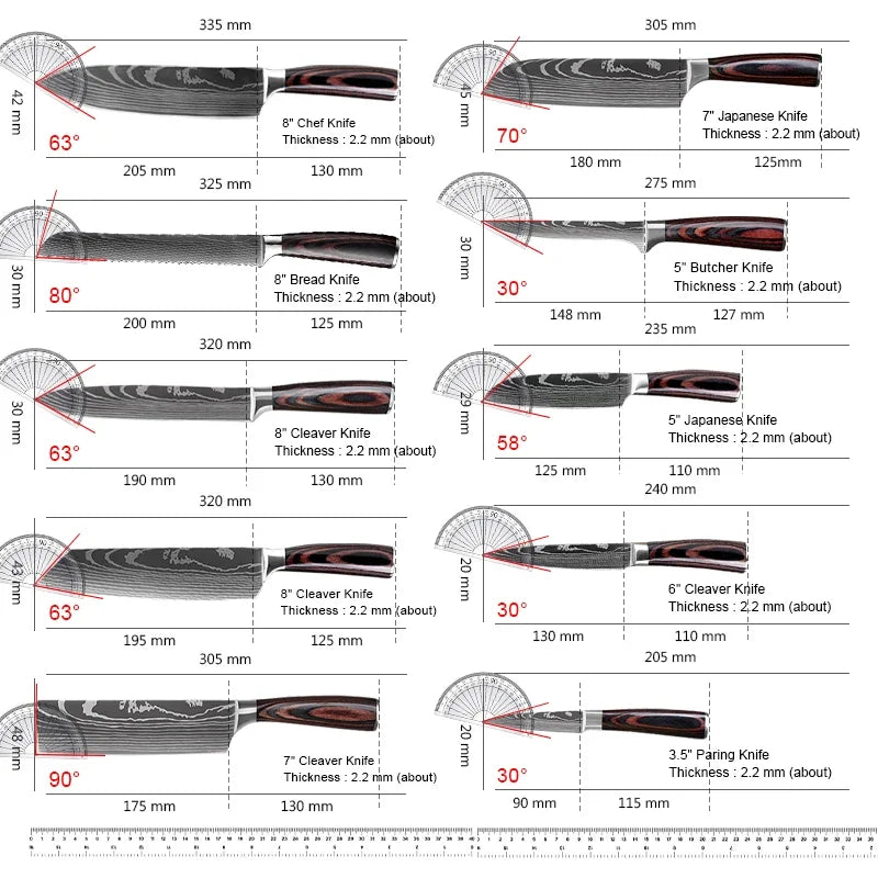 10pc High Carbon Stainless Steel Damascus Knife Set