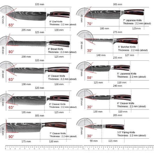 10pc High Carbon Stainless Steel Damascus Knife Set