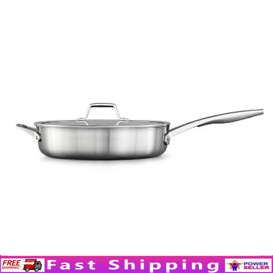 5qt Stainless Steel Saute Pan with Tempered Glass Lid, Oven Safe, Heavy Gauge Aluminum Core