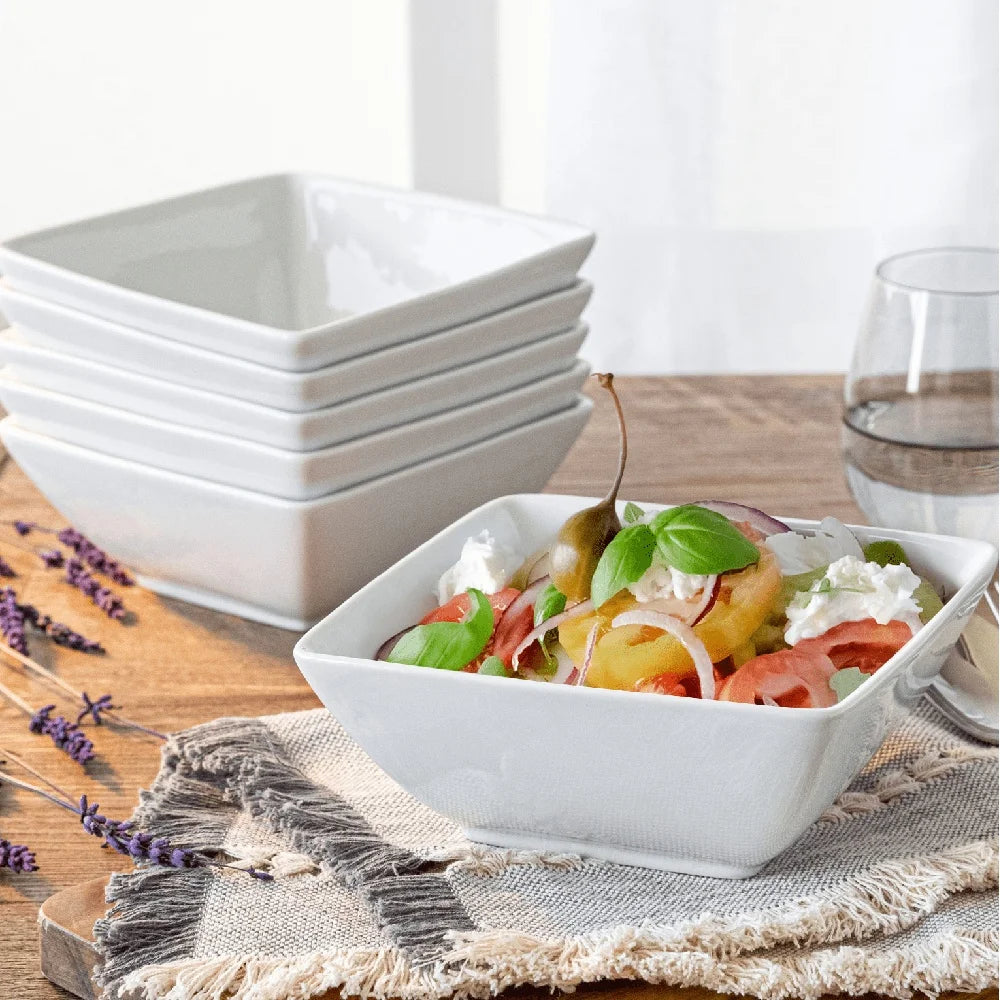 Durable Porcelain Square Bowls, Set of 6