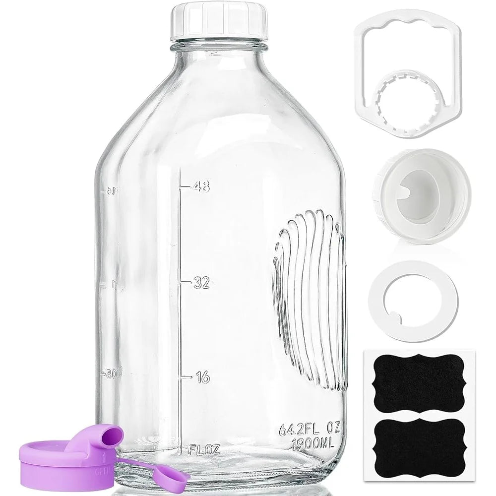 64 Oz Heavy Duty Glass Bottle with Reusable Lid