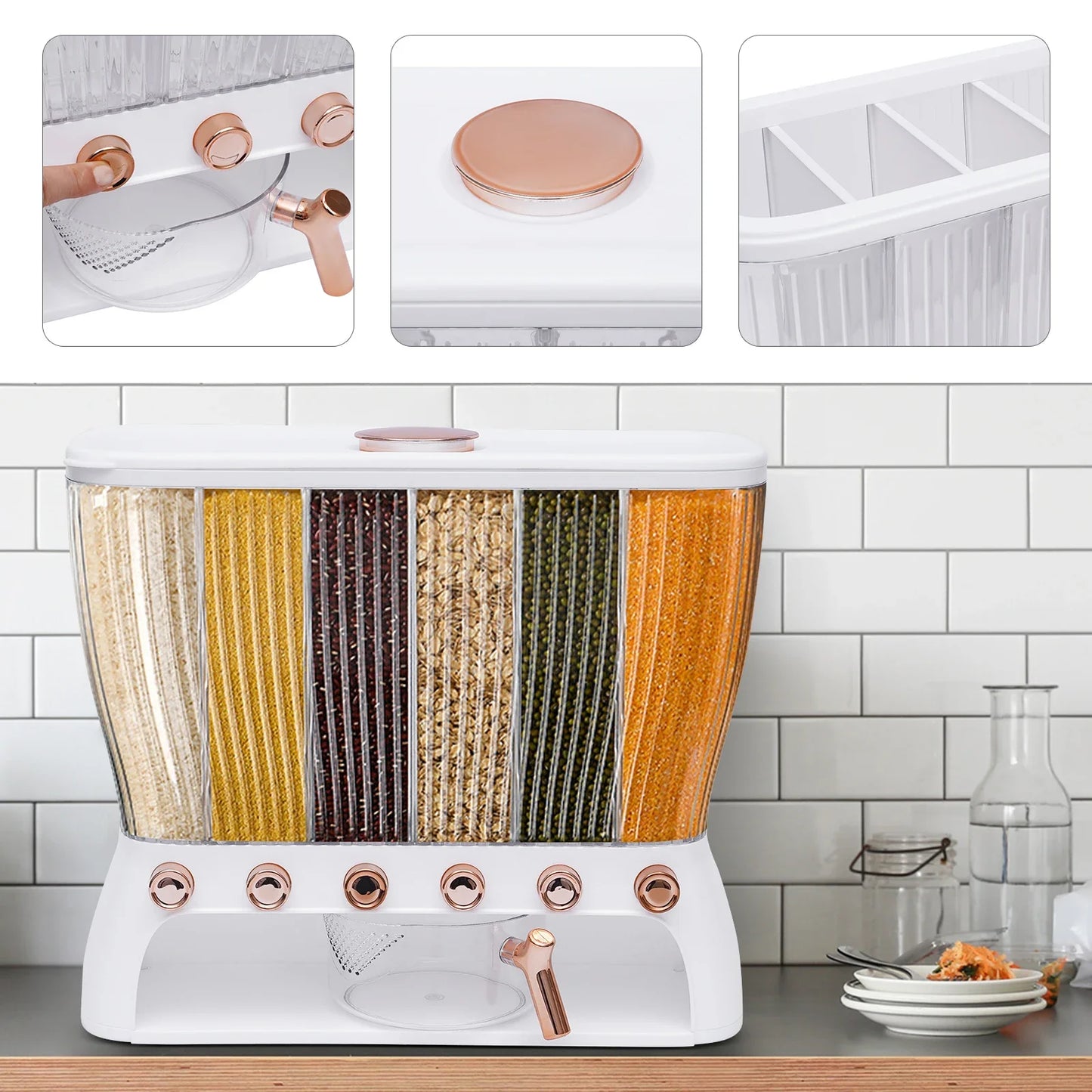 Multi Container Dry Food Dispenser, Large Capacity w/Removable Lid