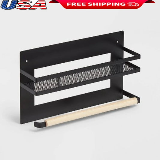 Magnetic Fridge Organizer with Mesh Shelf and Paper Towel Holder