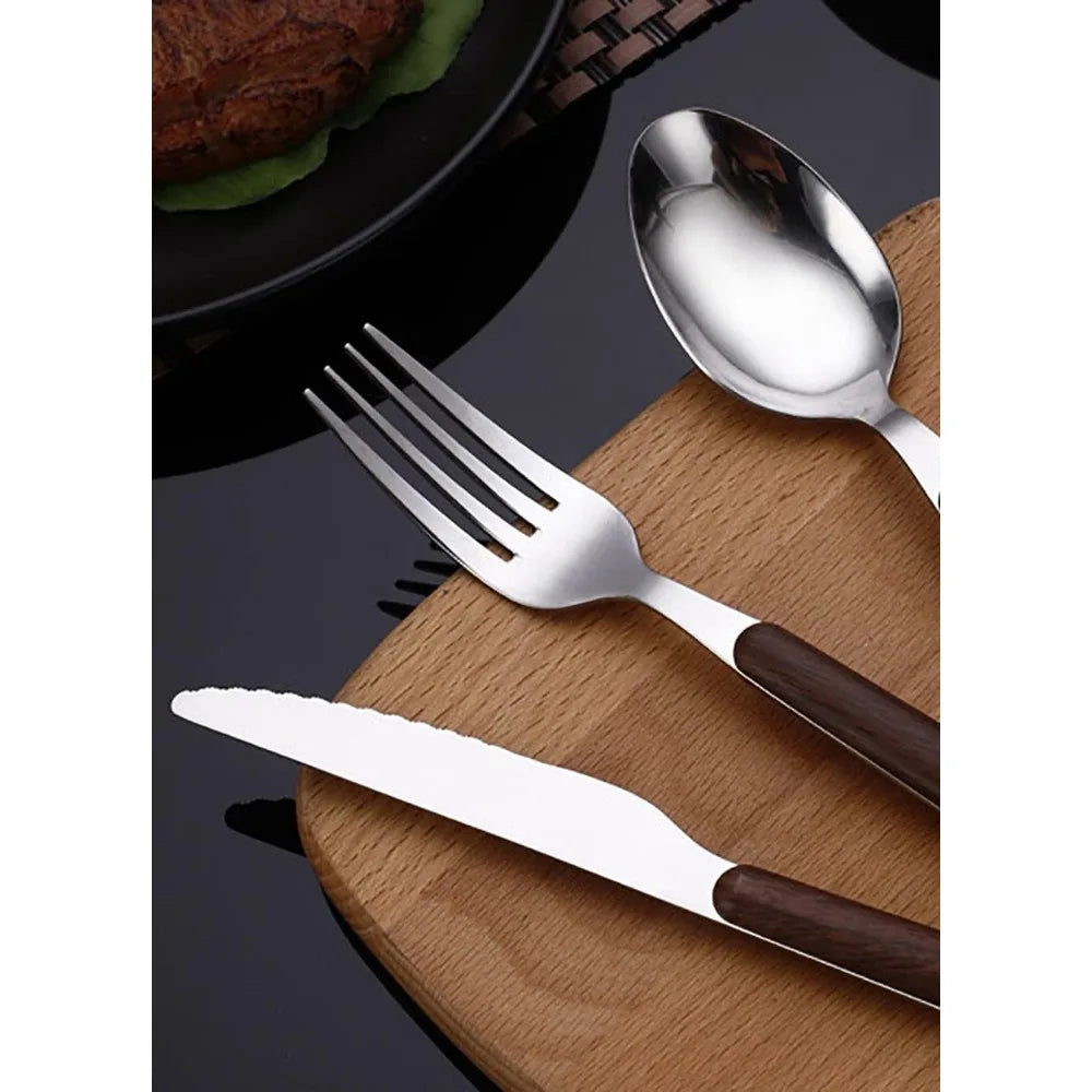 Durable Stainless Steel Flatware Set, 40 pc Wood Grain Handles