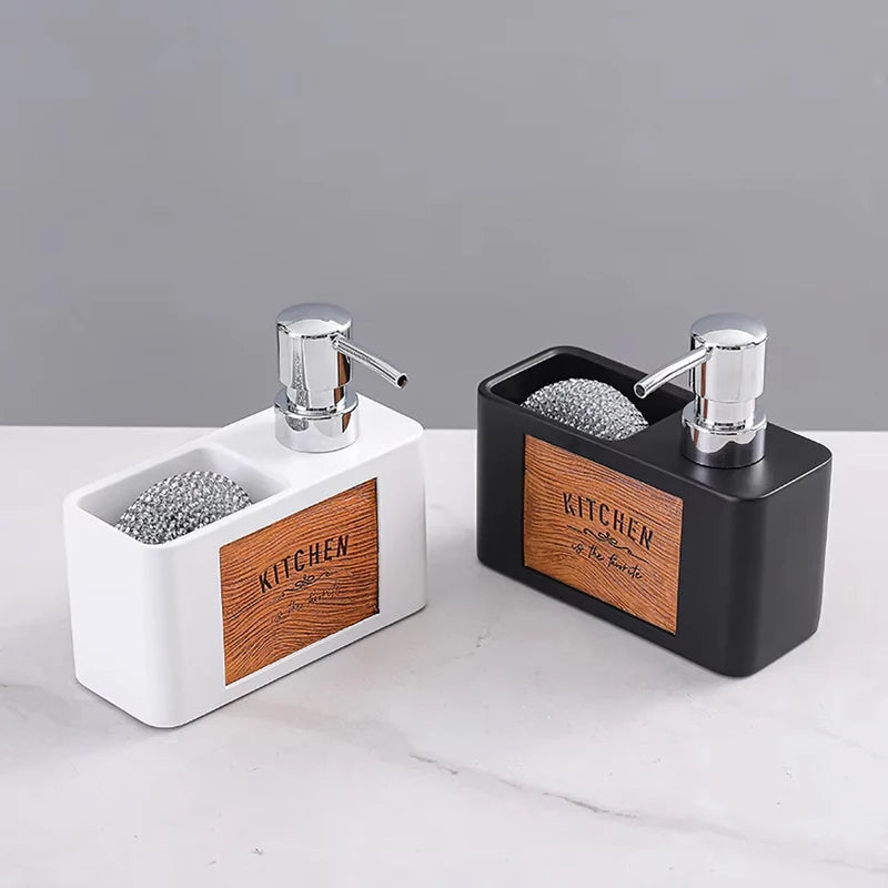 Wood grain soap dispenser/sponge storage