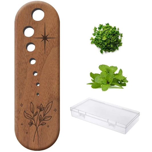 Handmade Wooden 7 Hole Herb Stripper w/ Storage box