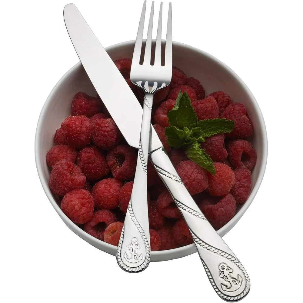 Nautical Themed 20 Piece Stainless Steel Flatware Set Service 4